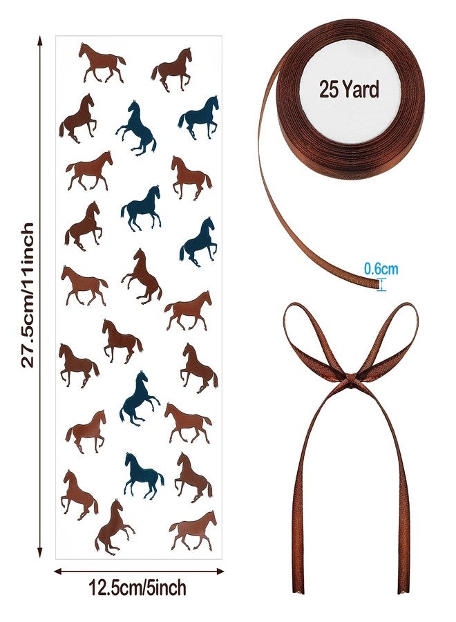 Tenare 100 Pieces Cowboy Goodie Bags Western Racing Horse Cellophane Bags Cowboy Cowgirl Party Favors with a Roll of Brown Ribbon for Candy Chocolate Snacks Cookies Themed Party Supplies - Image 2
